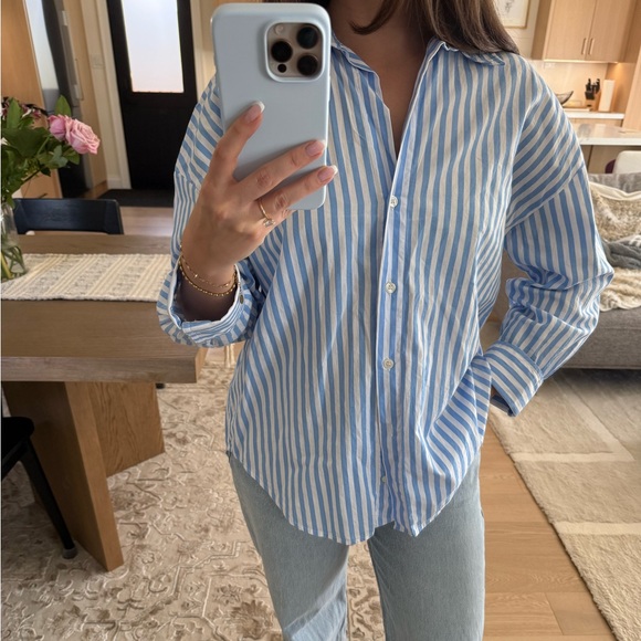 Zara Tops - Zara Blue and White Striped Button Down Shirt